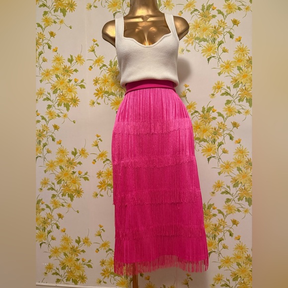 Vibrant Pink Fringe Midi Skirt size M - Picture 6 of 11